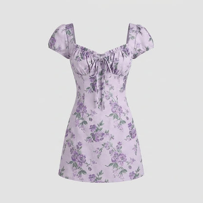 Front product-only image of purple-sweetheart-neck-jacquard-mini-dress