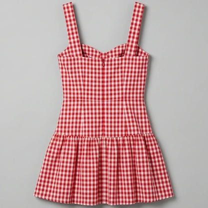 Back product-only image of Red Plaid Sweetheart Neck Slip Mini Dress