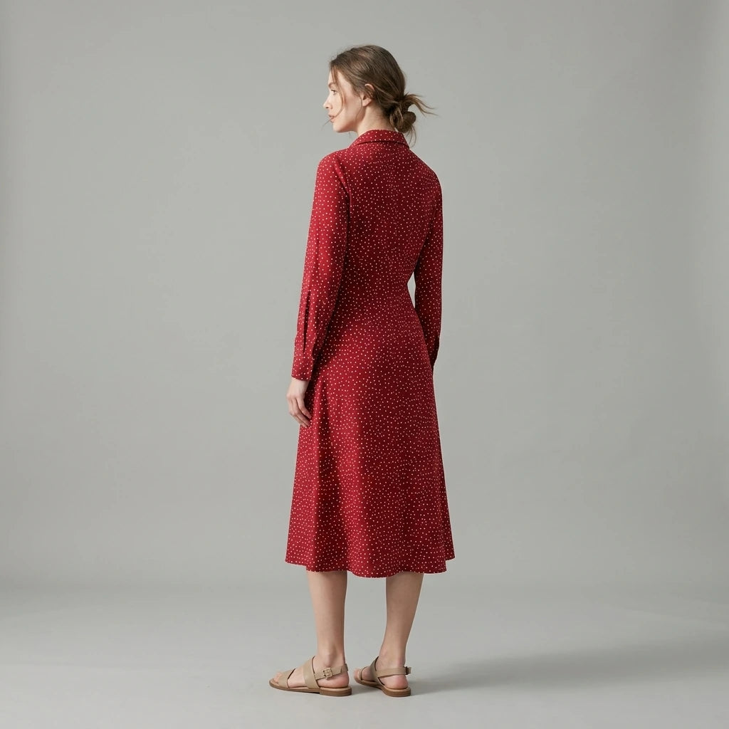 Second natural lifestyle image of a model wearing Red Polka Dot A-Line Midi Dress