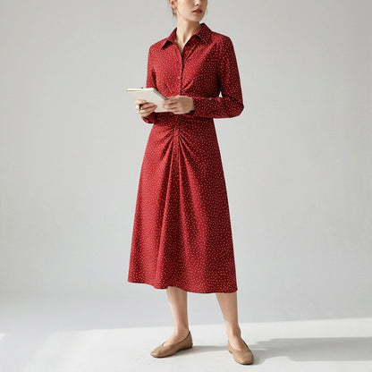 Third natural lifestyle image of a model wearing Red Polka Dot A-Line Midi Dress