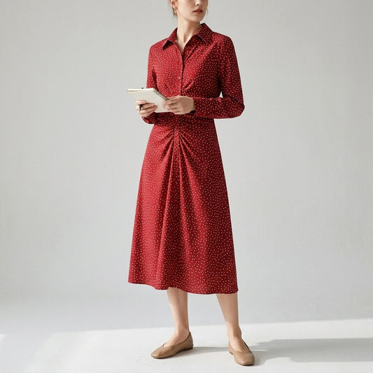 Third natural lifestyle image of a model wearing Red Polka Dot A-Line Midi Dress