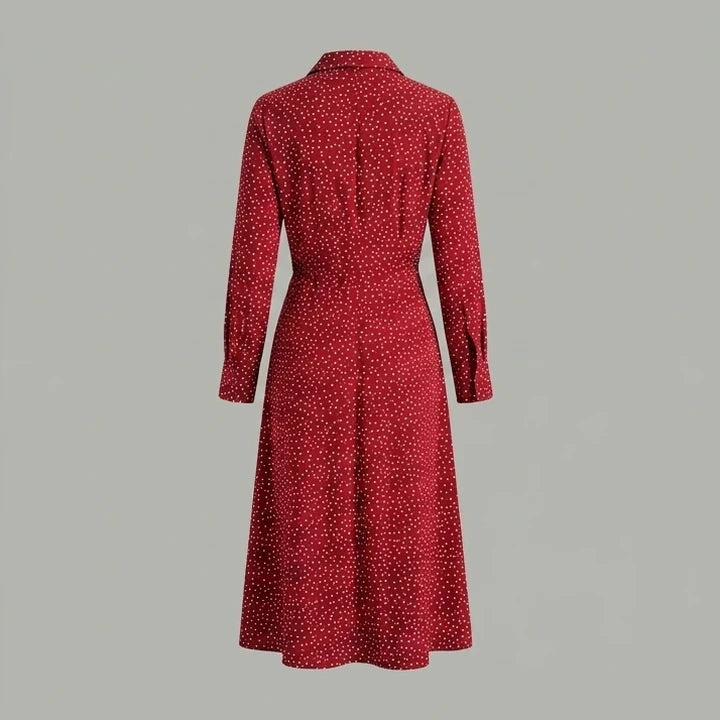 Back product-only image of Red Polka Dot A-Line Midi Dress