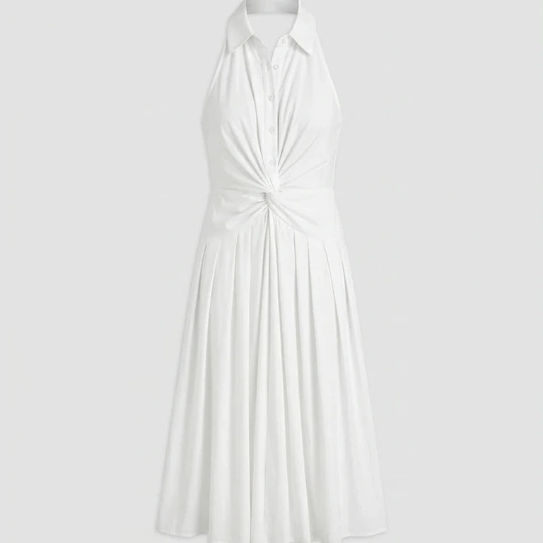 Front product-only image of The White Collared Twist Backless Midi Dress