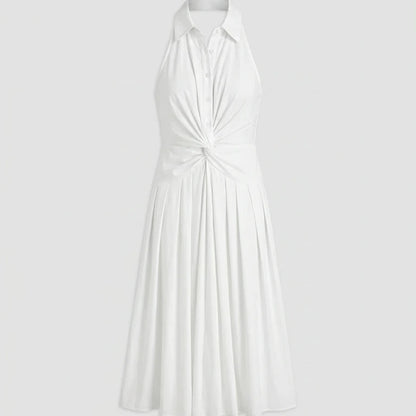 Front product-only image of The White Collared Twist Backless Midi Dress