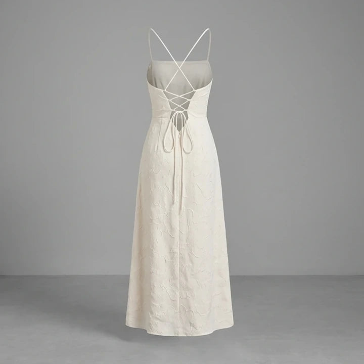 Back product-only image of White Jacquard Square Neck Maxi Dress
