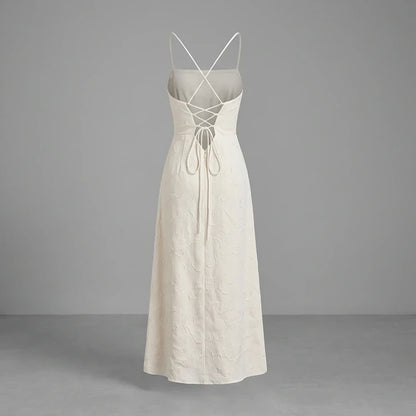 Back product-only image of White Jacquard Square Neck Maxi Dress