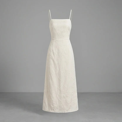 Front product-only image of White Jacquard Square Neck Maxi Dress