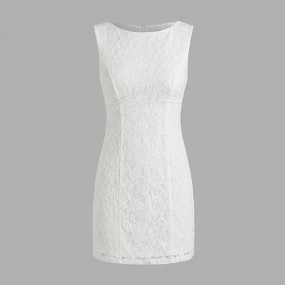 Front product-only image of white-lace-backless-mini-dress