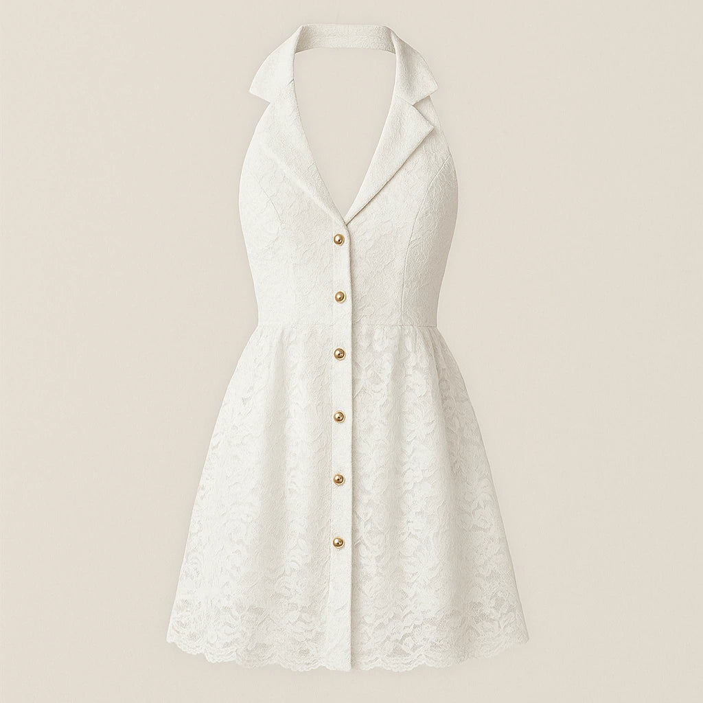 Isolated product image of White Skater Backless Mini Dress Sleeveless Polyester Summer on simple background