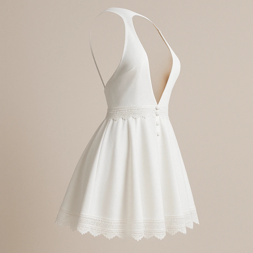 Isolated product image of White Skater Backless Mini Dress Sleeveless Polyester Summer, three-quarter angle view