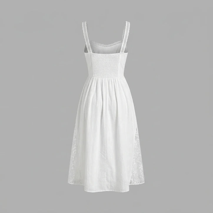 Back product-only image of White Lace Splicing Shirred Midi Dress