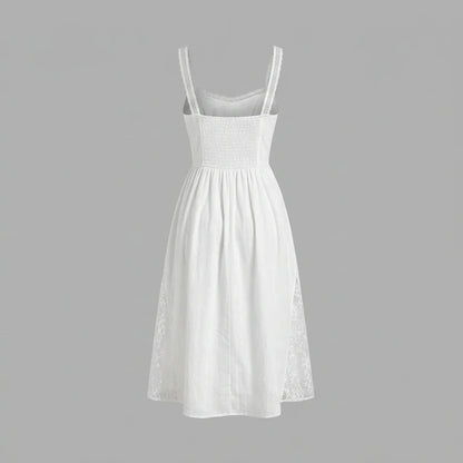 Back product-only image of White Lace Splicing Shirred Midi Dress