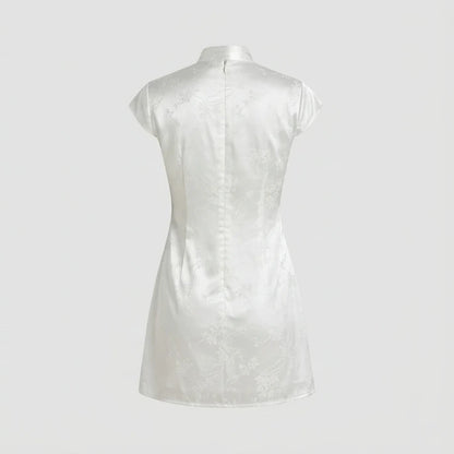 Back product-only image of white-mandarin-collar-jacquard-mini-dress