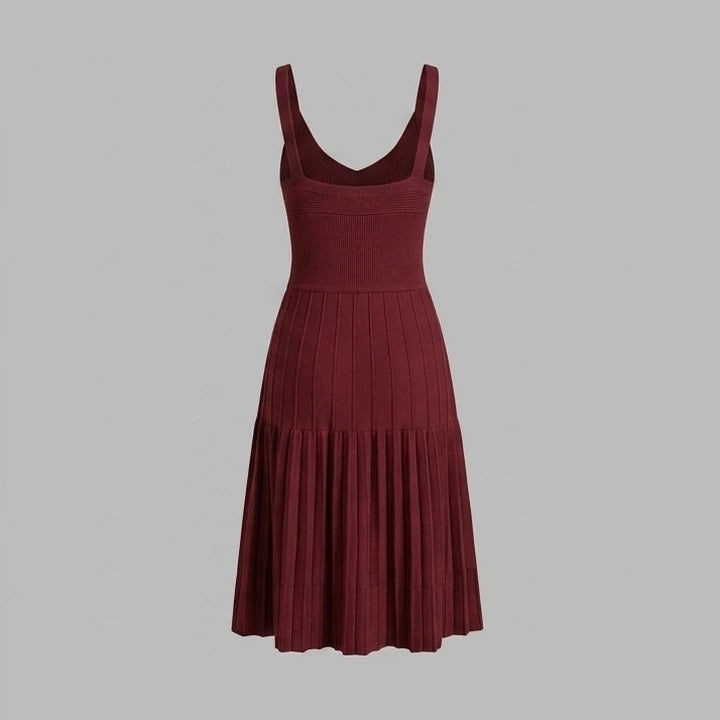 Back product-only image of Wine Red Ruched A-Line Sweater Dress