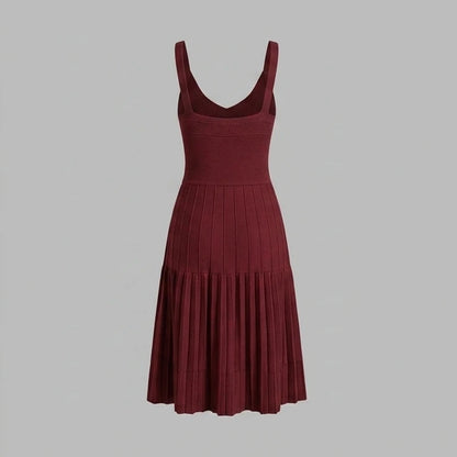 Back product-only image of Wine Red Ruched A-Line Sweater Dress