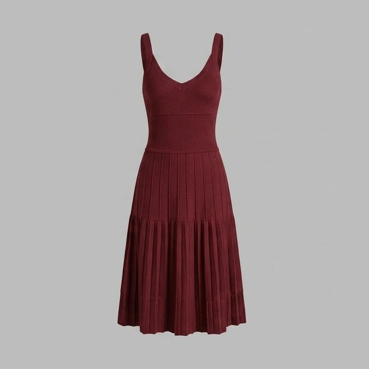 Front product-only image of Wine Red Ruched A-Line Sweater Dress