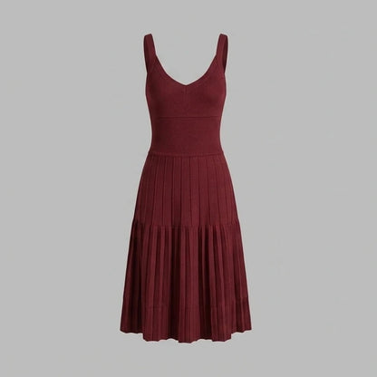 Front product-only image of Wine Red Ruched A-Line Sweater Dress