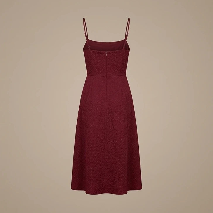 Back product-only image of wine-red-slip-midi-dress