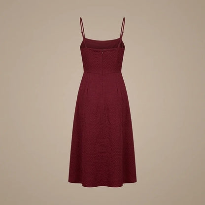 Back product-only image of wine-red-slip-midi-dress