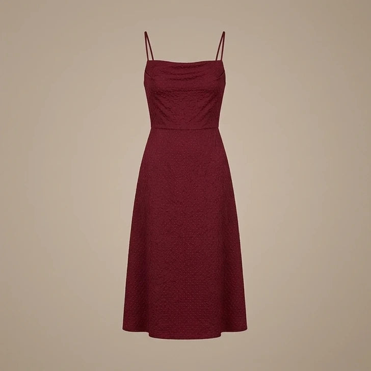 Front product-only image of wine-red-slip-midi-dress