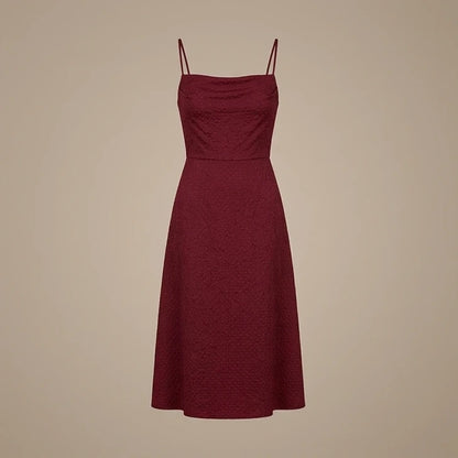 Front product-only image of wine-red-slip-midi-dress